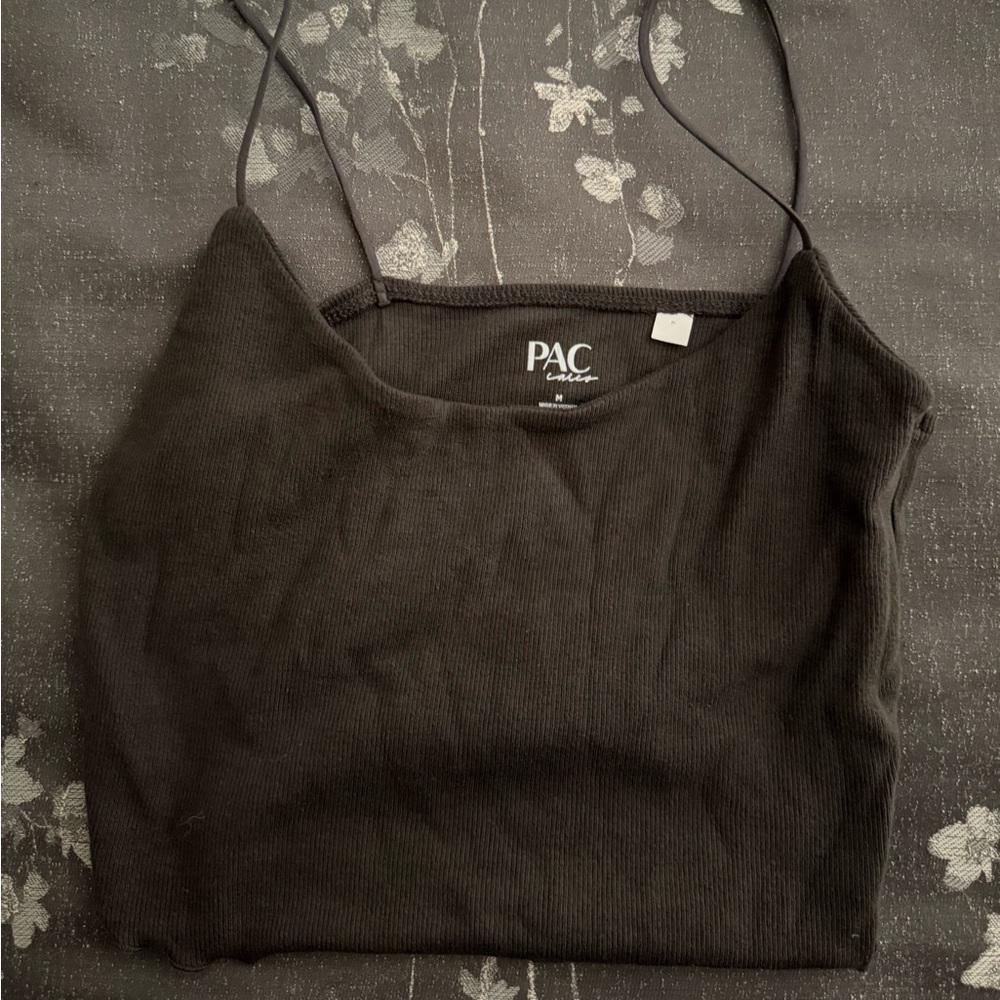 PacSun Fitted Ribbed Ruffle Edge Black Tank Top Size Medium